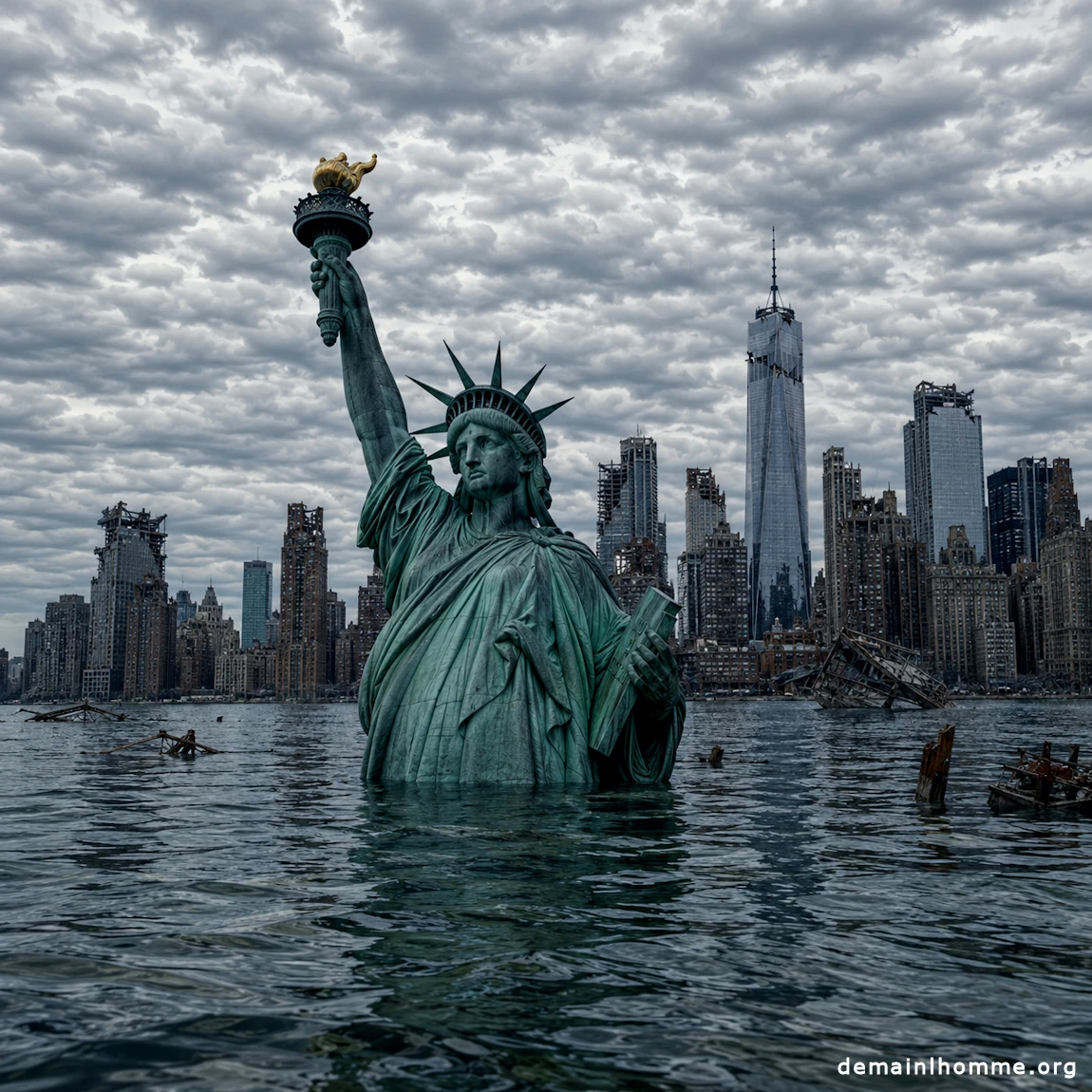 le plafond du réchauffement climatique - Statue de la Liberté lorsque les eaux montent de 30 mètres